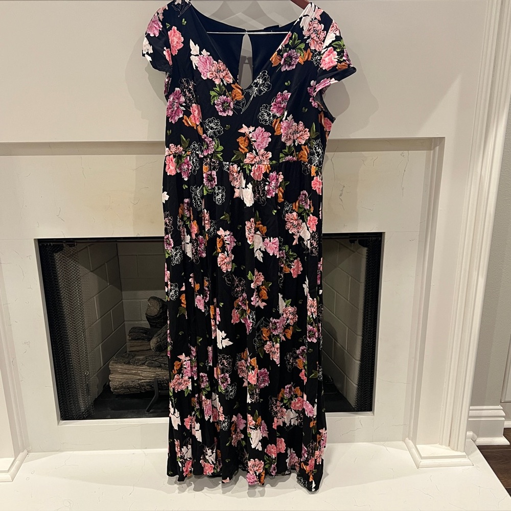 Torrid Floral Black Dress with Pink and Orange Accents